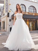 Solid Color Off Shoulder Backless Floor-Length Wedding Dress